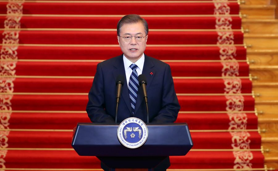 Mr. Moon Jae-in - former President of South Korea - spoke at the Blue House while in office in 2020. Photo: Xinhua