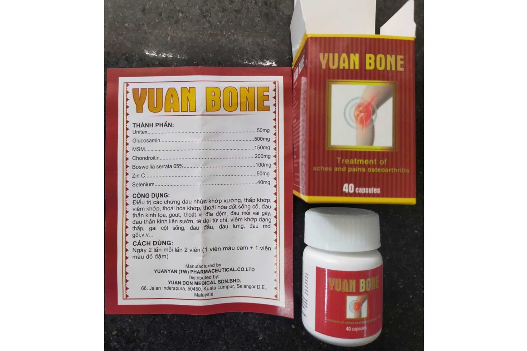 Imagen del capsulo rigido falso Yuan Bone. Imagen: Administracion de Drogas y suministro