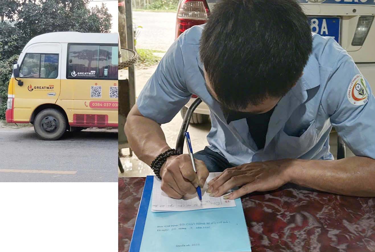 Bus drivers who allow passengers to get on and off while the bus has not stopped will be fined. Photo: Ha Tinh Police.
