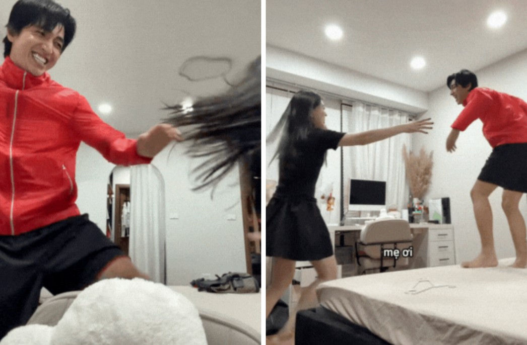 Binh An va Phuong Ngay gay sot vi video “ruot duoi” trong nha. Anh: Cat tu video
