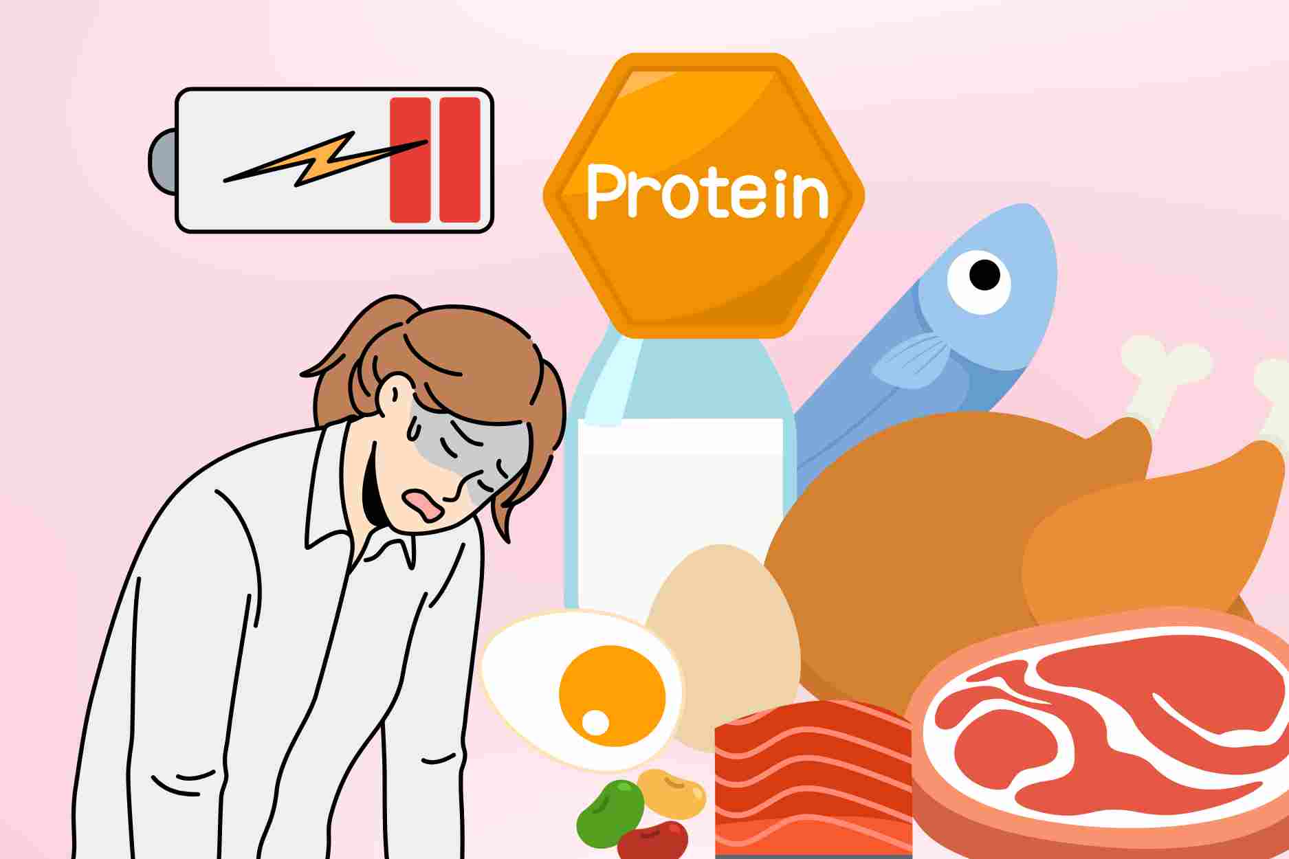 7 señales de advertencia de que no estas comiendo suficiente proteina cada dia. El dibujo: