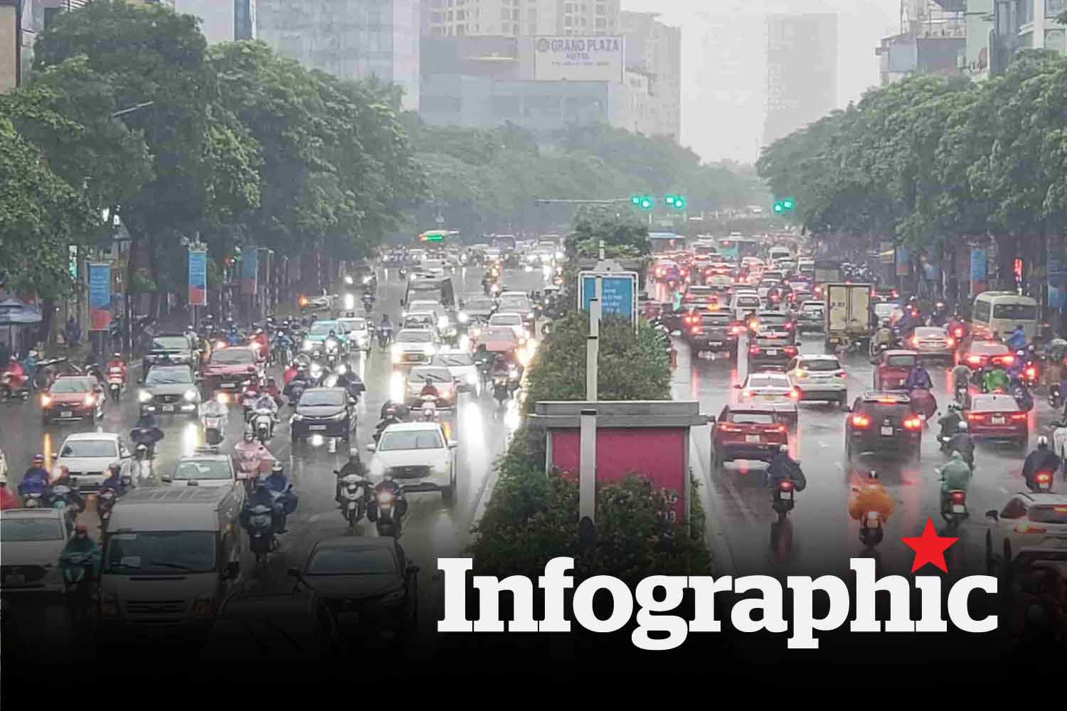 Hà Nội - Tình hình ô nhiễm không khí được cải thiện đáng kể nhờ cơn mưa ban sáng.