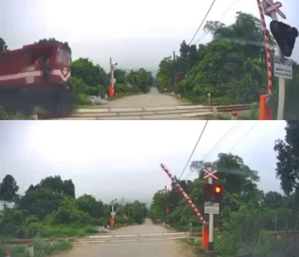 Image of the dash cam recording the automatic opening barrier when the train had not yet arrived.