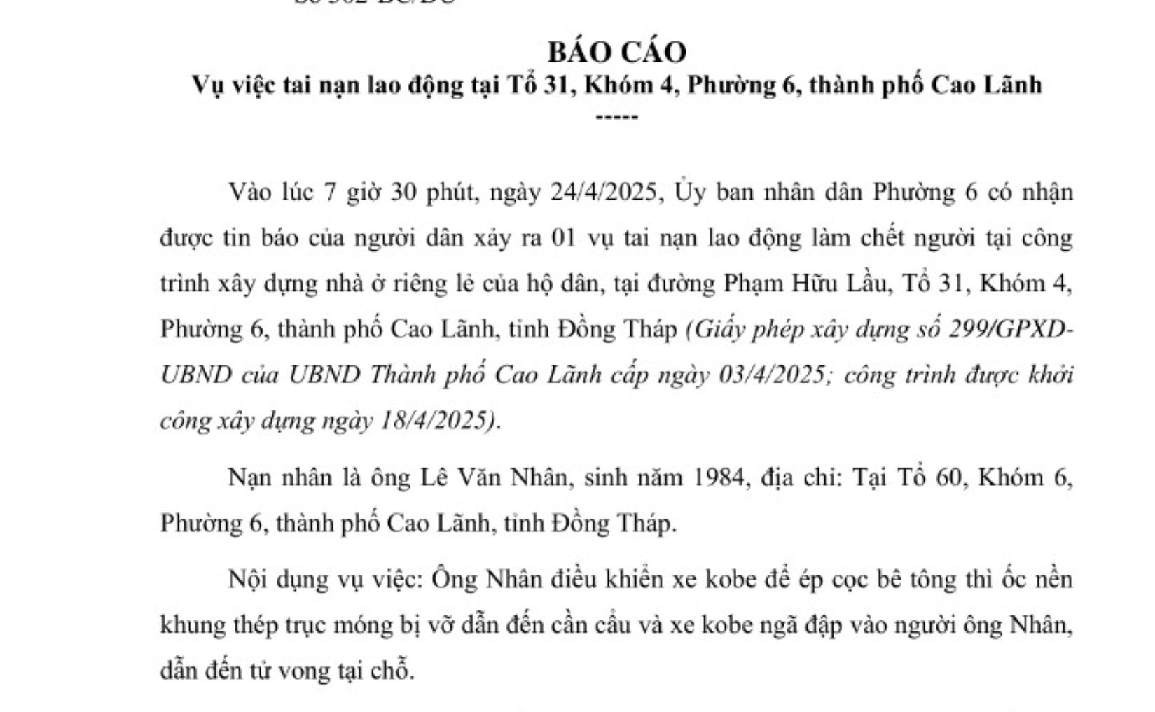 Bao cao nhanh vu tai nan lao dong lam tai xe xe ep coc tu vong. Anh: Kim Sa