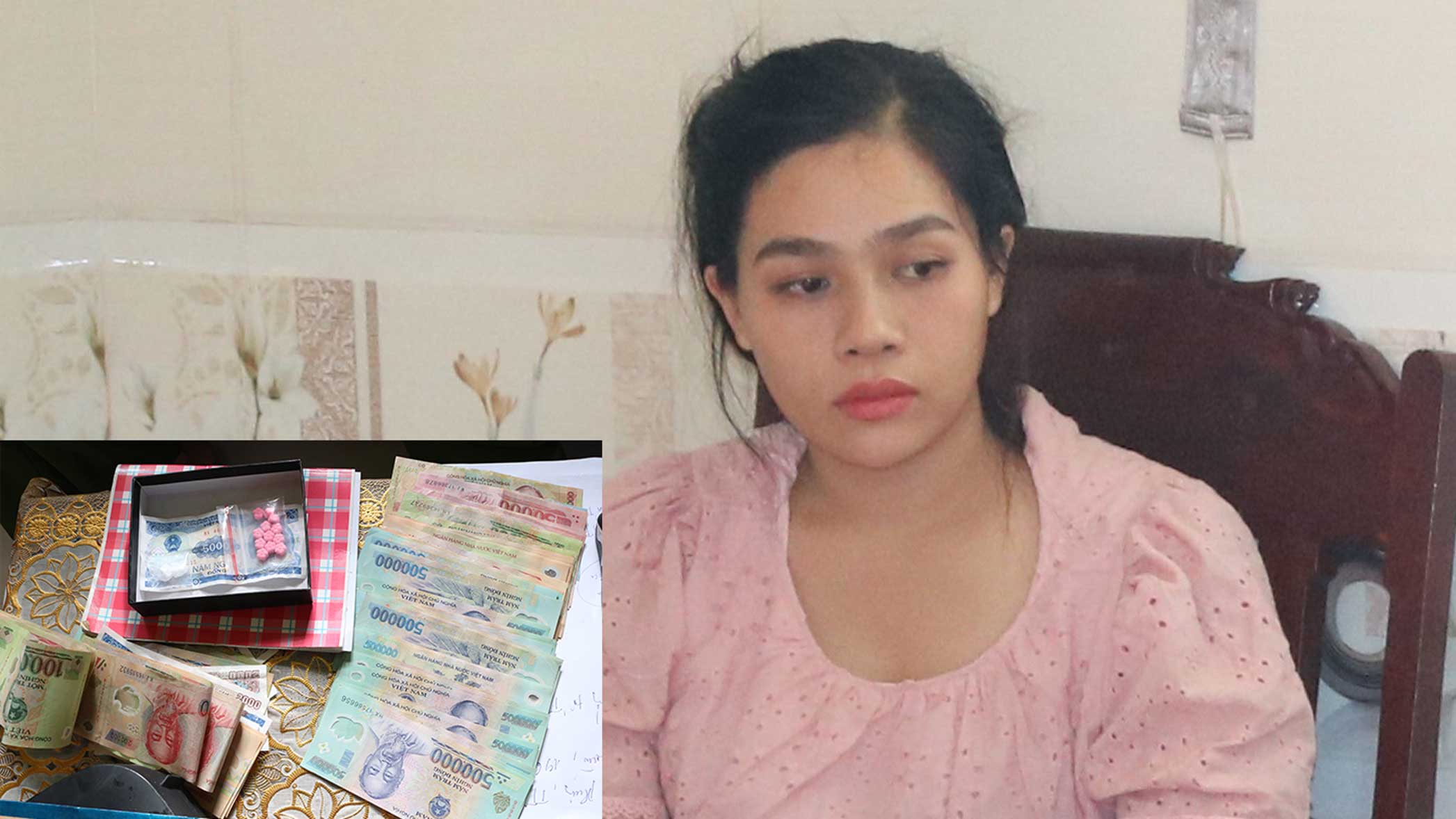 Doi tuong Huynh Thi Xuan Huong va tang vat. Anh: Cong an tinh Tra Vinh