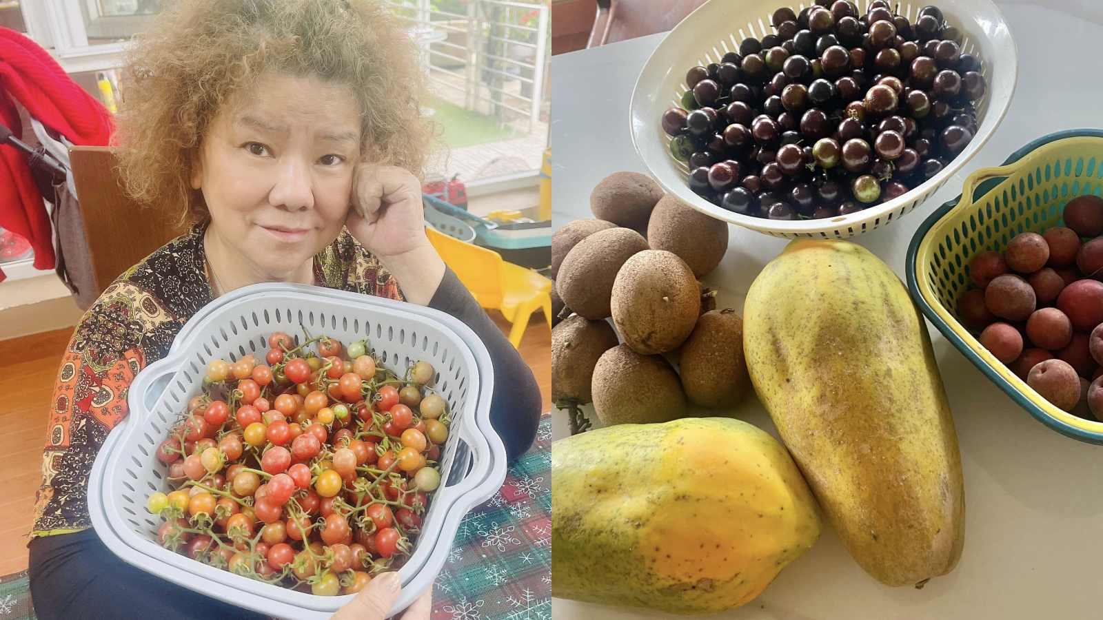 People's Artist Thanh Hoa regularly harvests vegetables and fruits from the garden in her home garden. Photo: Character provided