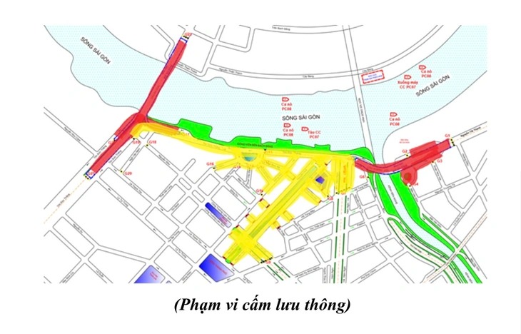 Pham vi cac tuyen duong cam xe toi 27.4 phuc vu ban phao hoa va chuong trinh cau truyen hinh cap quoc gia “Vang mai khuc khai hoan”. Anh: PC08