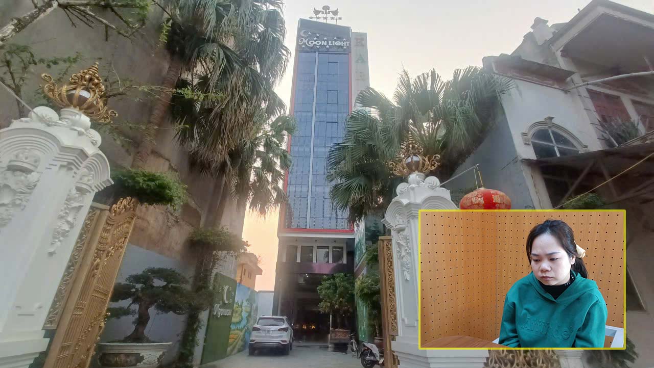 Đối tượng Dương Thị Thảo và hình ảnh trụ sở quán karaoke Moonlight (Lục Nam, Bắc Giang). Ảnh: Công an Bắc Giang

