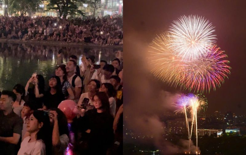 La gente acudio al parque de la Unidad para ver los fuegos artificiales el 27 de abril. Imagen de la derecha