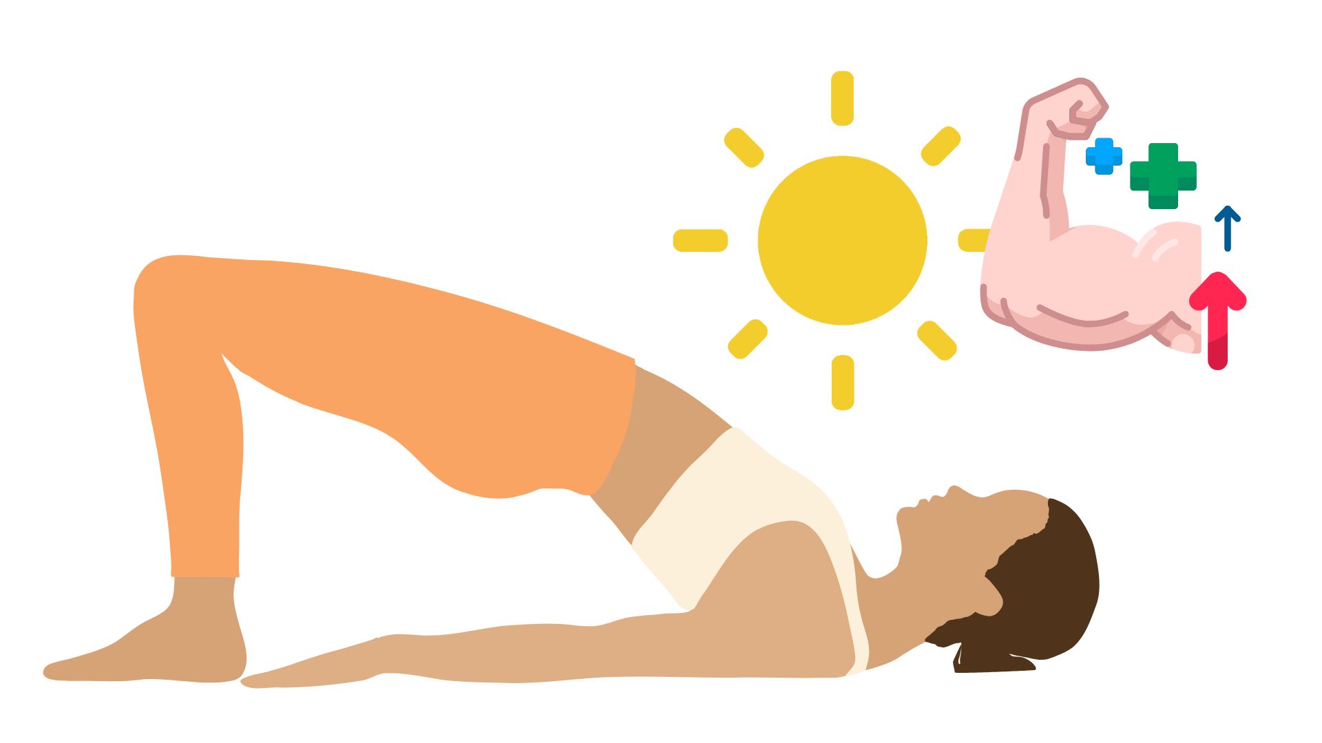 La postura de puente es uno de los ejercicios matutinos que aumenta la musculatura y la energia. El dibujo: