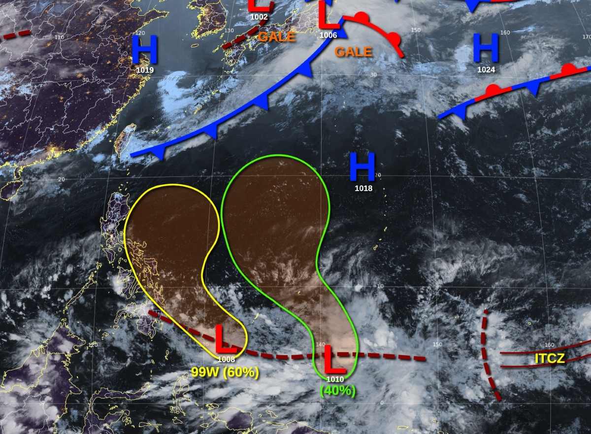 Dos bajadas de presion podrian acercarse al Mar del Sur en los proximos dias. Imagen de JTWC