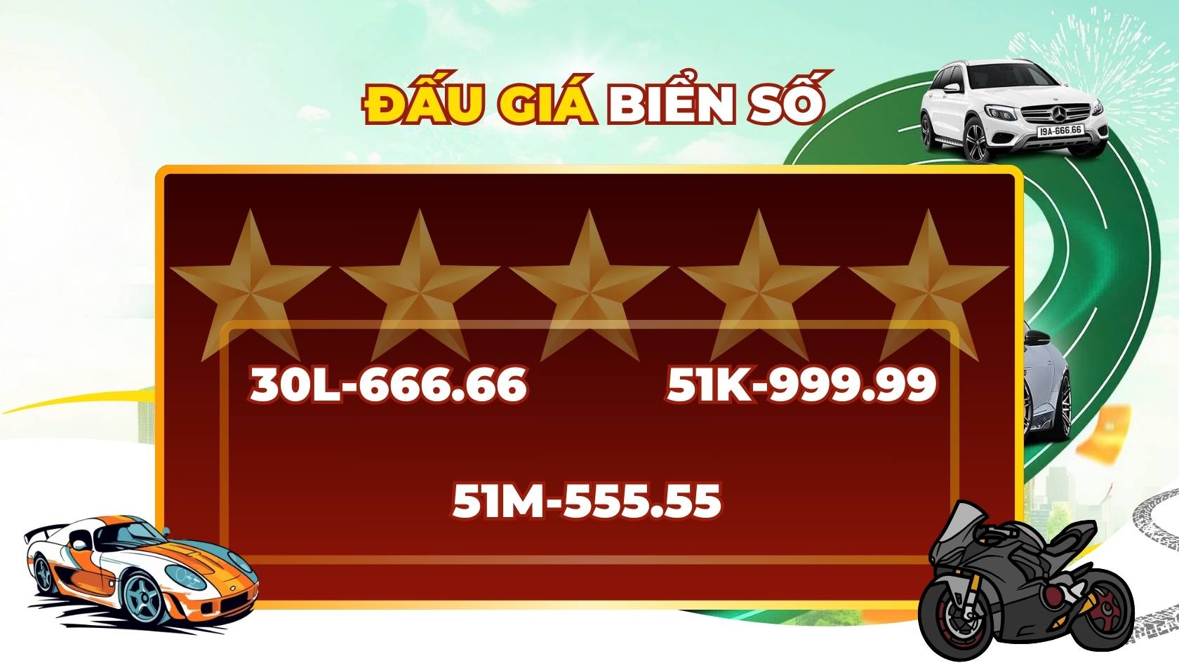 The series of license plates 30L-666.66 and 51K-999.99 will be available in the auction on April 29