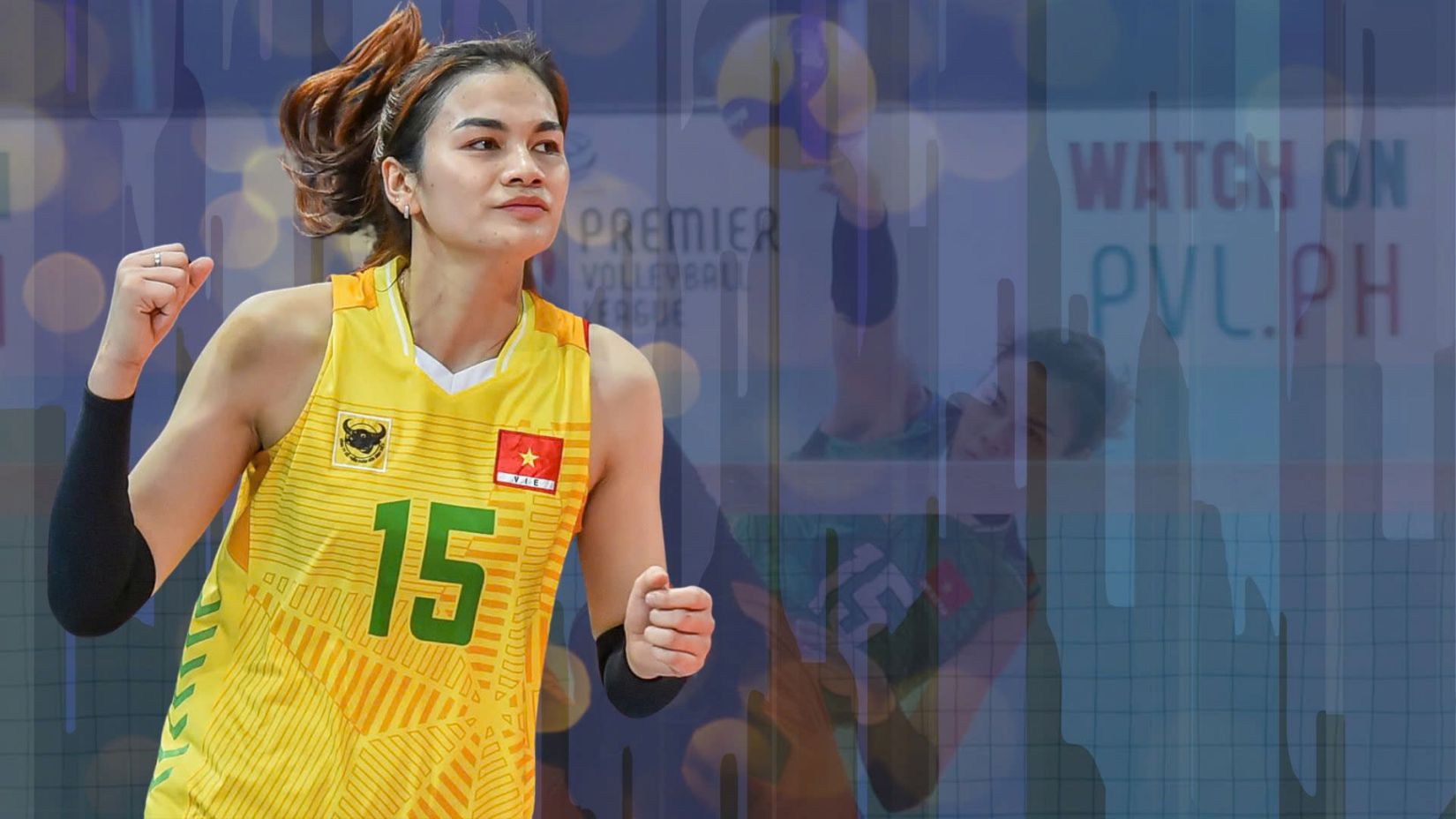 Main striker Vi Thi Nhu Quynh in the VTV Binh Dien Long An shirt. Graphic photo: Tam Nguyen