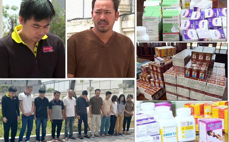 The subjects and the evidence of fake medicine were arrested by Thanh Hoa Provincial Police. Photo: Thanh Hoa Provincial Police.