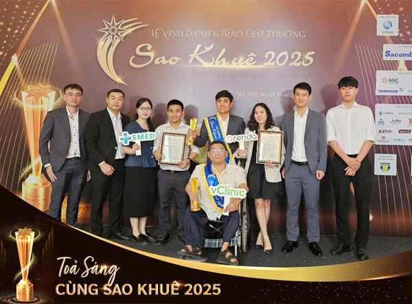 SMED va vClinic cua Orenda duoc vinh danh tai Le trao giai Sao Khue 2025, hang muc Y te va Cham soc suc khoe. Anh: Orenda