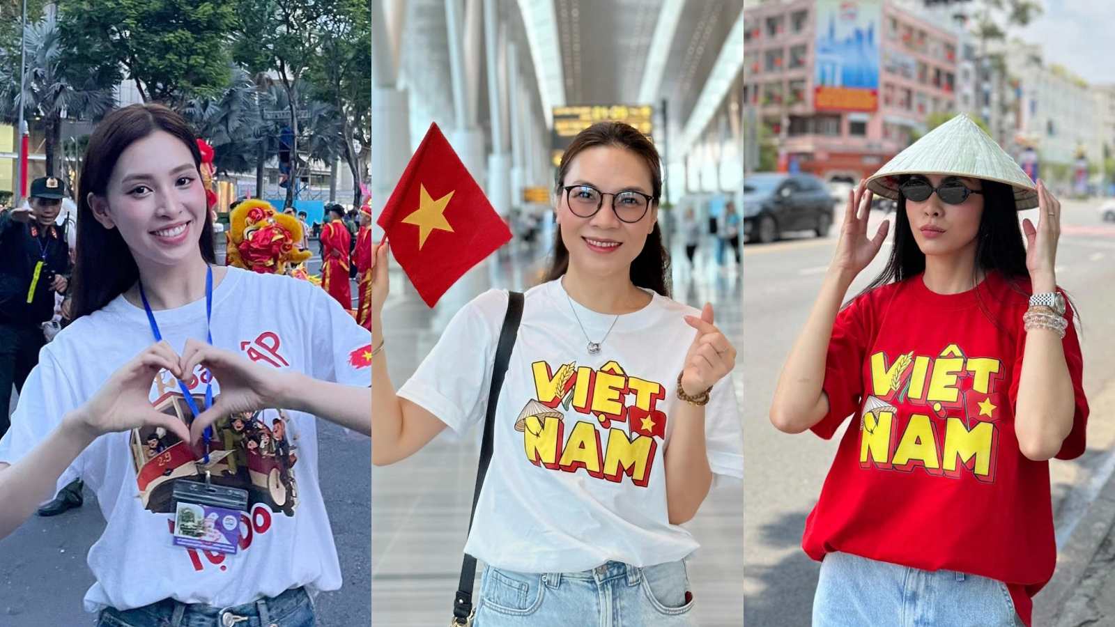 Sao Viet hao hung mac ao ghi dong chu Viet Nam de chao mung dip le 30.4. Anh: Nhan vat cung cap