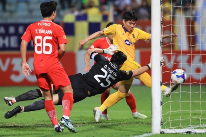 The situation where Le Van Thanh (Song Lam Nghe An) scored against The Cong Viettel but the referee did not recognize the goal. Photo: Minh Dan