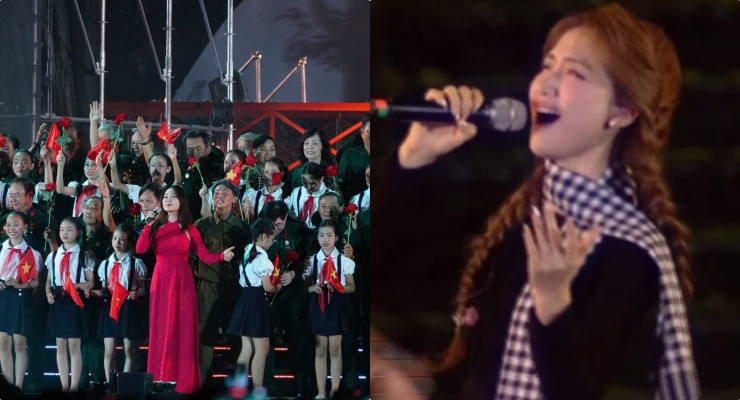 Hoa Minzy and the artists performing at the United Spring Music Night. Photo: Anh Tu.