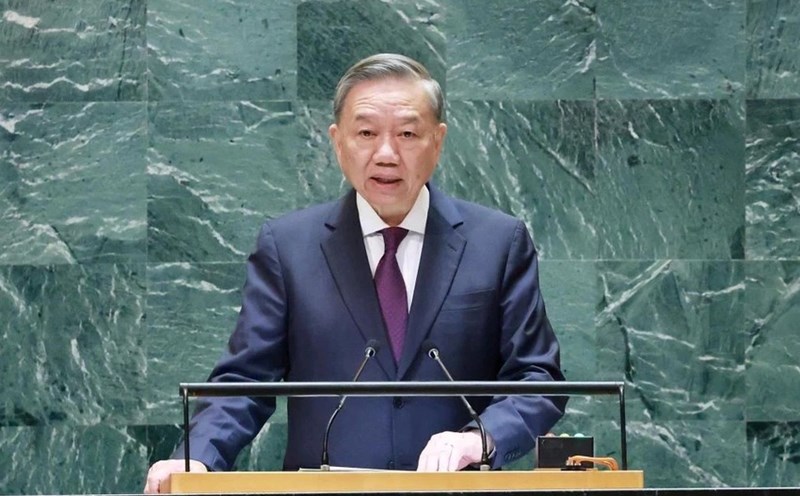 General Secretary To Lam speaks at the High-level General Assembly Discussion Session of the 79th United Nations General Assembly in September 2024. Photo: VNA