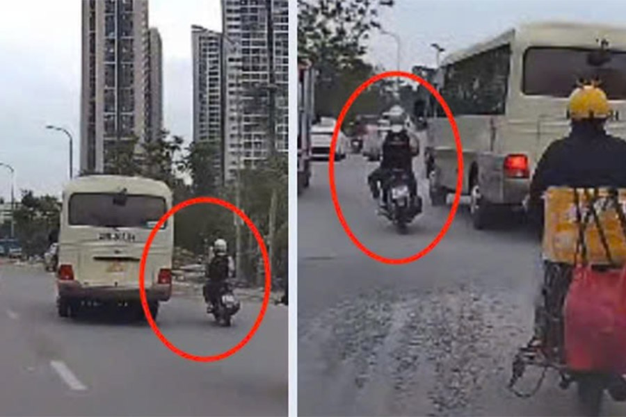 The 29-seat car continuously swerved, squeezing the car behind. Photo: Cut from clip