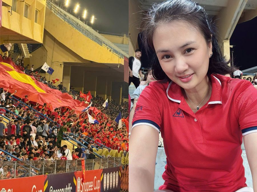 Cuu tuyen thu Kim Hue di xem bong da tren san Hang Day. Anh: Nhan vat cung cap