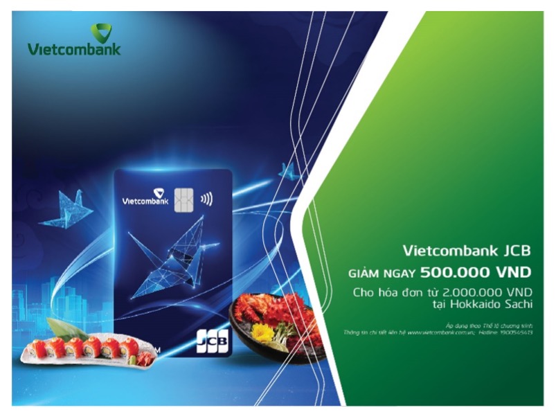 Giam 500.000 VND cho hoa don tu 2 trieu dong tai he thong nha hang Hokkaido Sachi. Anh: Vietcombank