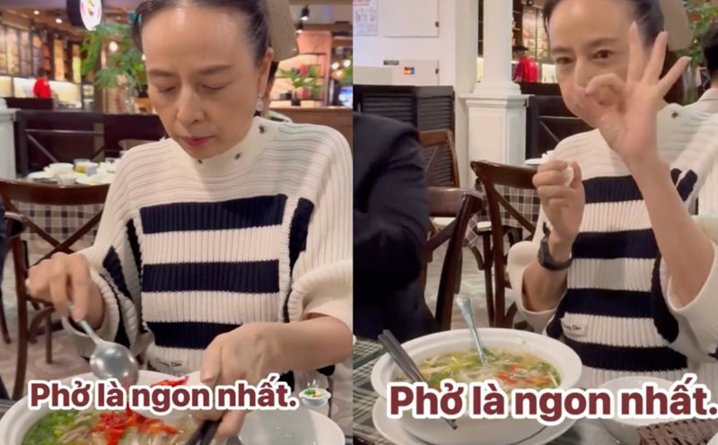 Madam Pang praises Hanoi chicken pho. Screenshot