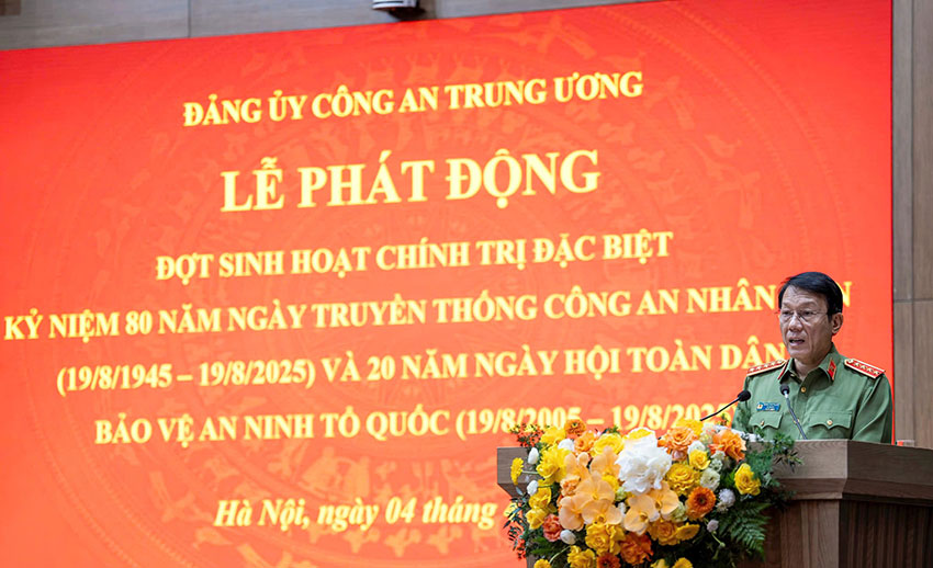 Politburo member and Minister of Public Security Luong Tam Quang gave a speech at the launching ceremony. Photo: Quang Viet