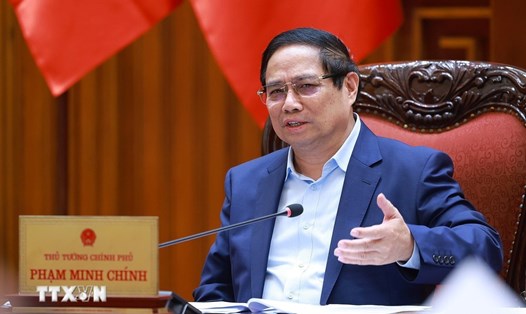 Ủy viên Bộ Chính trị, Thủ tướng Chính phủ Phạm Minh Chính chủ trì cuộc họp về việc Mỹ áp thuế đối ứng lên hàng Việt Nam. Ảnh: VGP