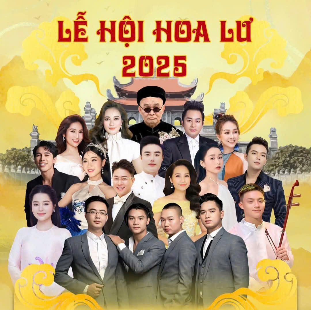 The cast of famous comedians and singers gathered at the opening night of the Hoa Lu Festival in 2025. Graphics: Thang Long Media
