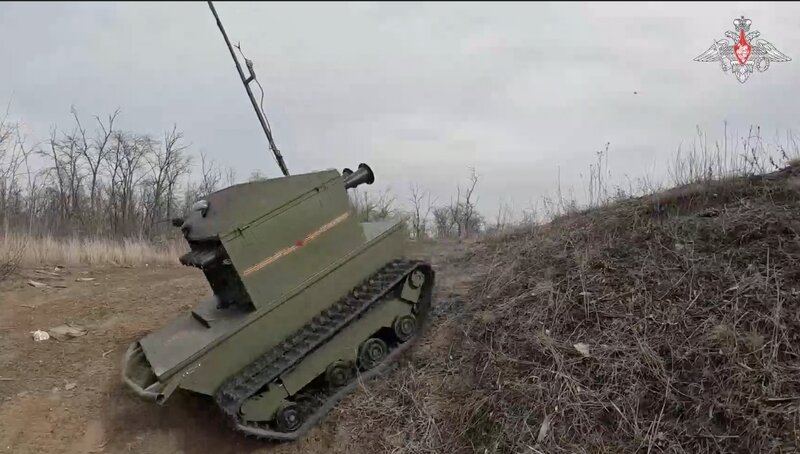 Russia's remote control attack robot. Photo: Cut from video of the Russian Ministry of Defense