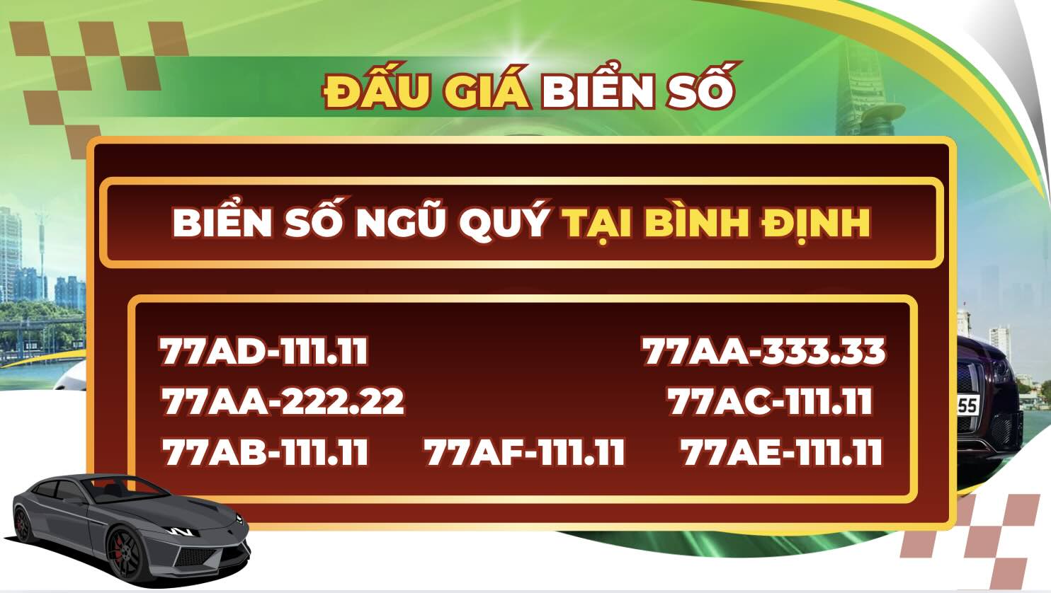 Binh Dinh has a series of five-digit license plates on the auction floor