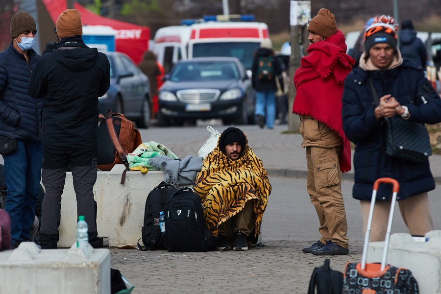Ukrainian refugees at the Polish border, February 28, 2022. Photo: Xinhua