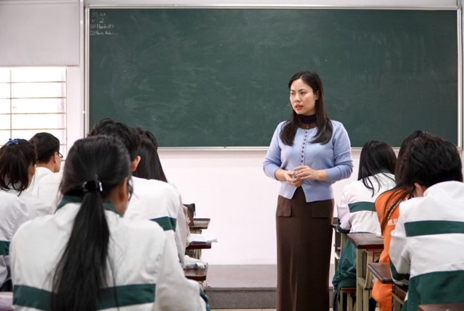 Mot tiet hoc cua co tro bac THPT tai Ha Noi. Anh: Van Trang