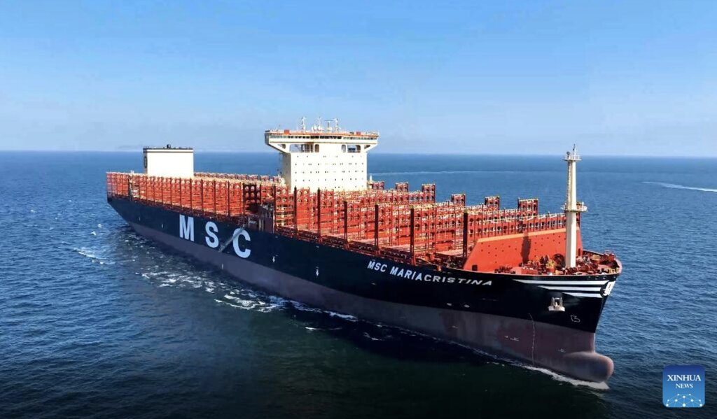 The self-developed Chinese LNG carrier "MSC Mariacristina" in the Daily Sea, Liuzhou Province, northeast China. Photo: Xinhua