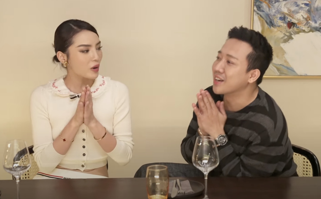Ky Duyen tro chuyen voi Tran Thanh ve thoi quen chay bo. Anh: Cat tu video