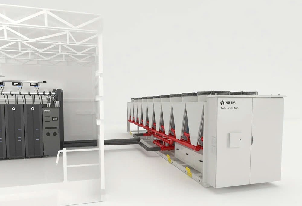 Vertiv CoolLoop Trim Cooler es una solucion de refrigeracion innovadora para centros de datos de IA, que ahorra hasta un 70% de energia. Imagen de Vertiv