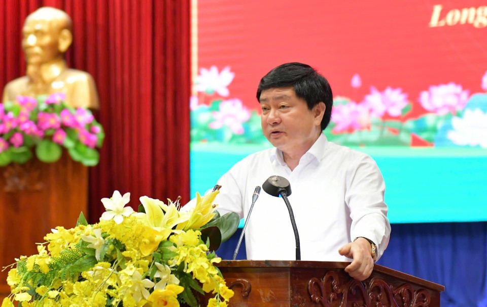 Long An Provincial Party Secretary Nguyen Van Quyet gave a speech at the conference. Photo: Long An Portal