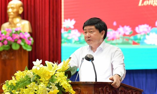 Bí thư Tỉnh ủy Long An Nguyễn Văn Quyết phát biểu chỉ đạo tại hội nghị. Ảnh: Cổng TTĐT Long An