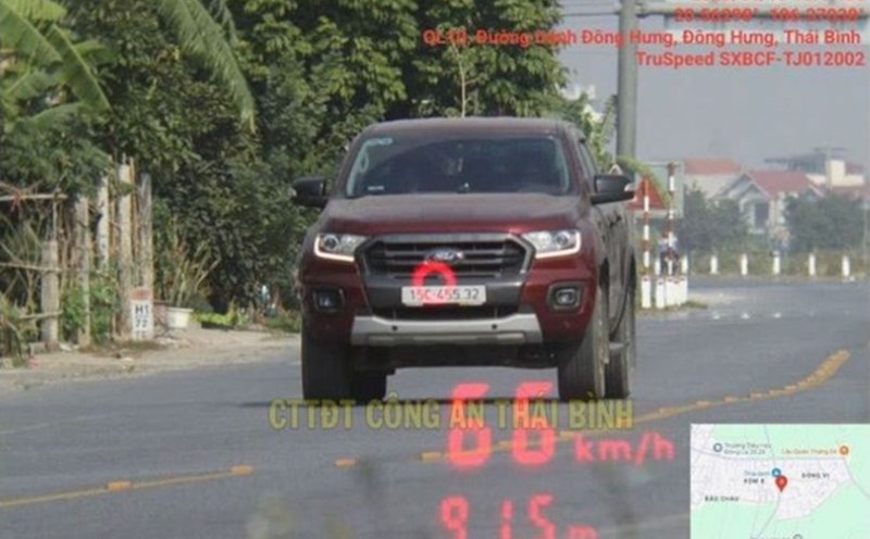 Image of the vehicle violating the speed limit limit for the penalty. Photo: Thai Binh Provincial Police