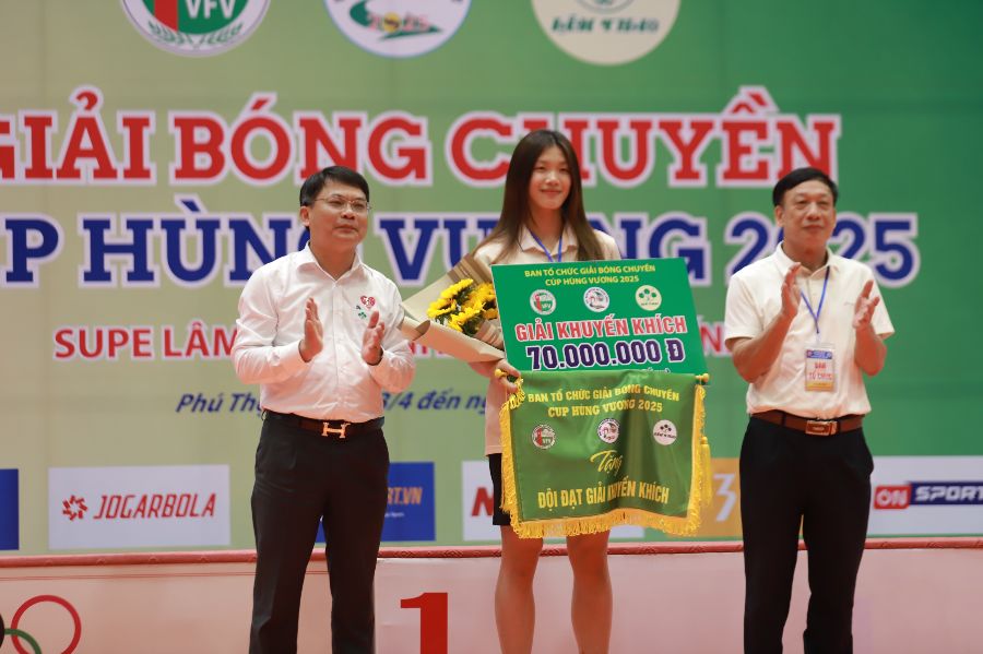 Dai dien doi Vietinbank len nhan giai khuyen khich.