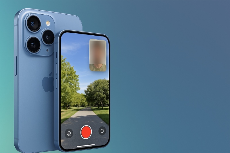 El iPhone 17 Pro podria tener soporte para grabar doble video desde la aplicacion de camara original. Ilustracion creada por una IA