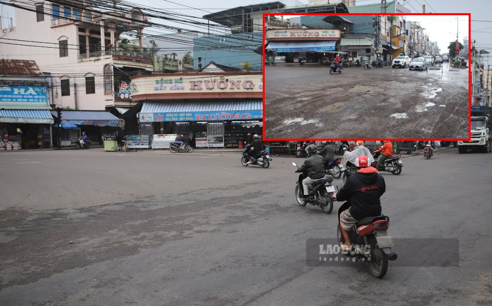El daño en la carretera nacional 1 en el cruce de Dieu Tri (ciudad de Dieu Tri, distrito Tuy Phuoc, Binh Dinh) se corrigio despues de la reflexion de Bao Lao Dong (foto del 11.1.2025). Imagen de Fueng Thao