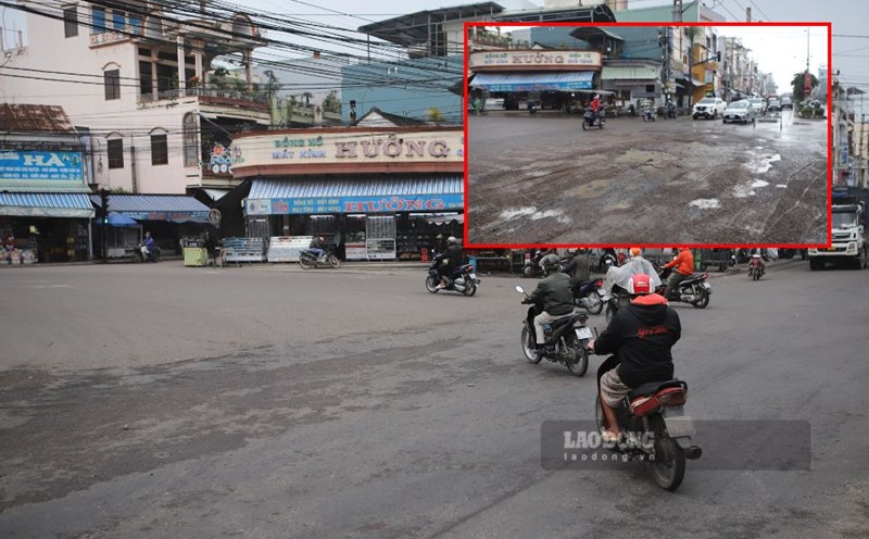Damage on National Highway 1 through Dieu Tri intersection (Dieu Tri town, Tuy Phuoc district, Binh Dinh) was repaired after being reported by Lao Dong Newspaper (photo taken on January 11, 2025). Photo: Phuong Thao