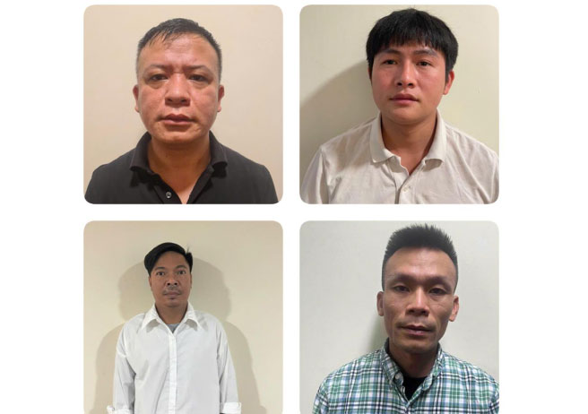 4 trong số 7 bị can (từ trái sang, trên xuống): Trần Minh Tiệp, Phùng Văn Lương, Nguyễn Văn Hà, Trần Đình Quý. Ảnh: Bộ Công an