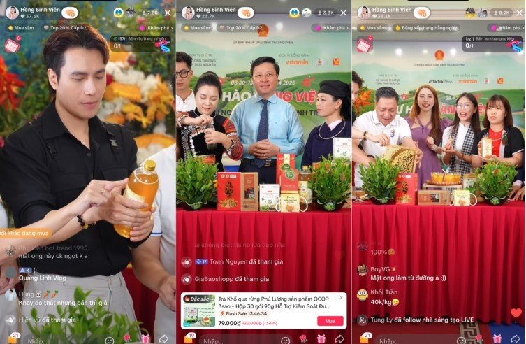 The Live session is proud of the Vietnamese goods held directly at the event with the participation of Mr. Nguyen Ba Chinh, Director of Thai Nguyen Department of Industry and Trade (middle, blue shirt). Photo: tiktok shop