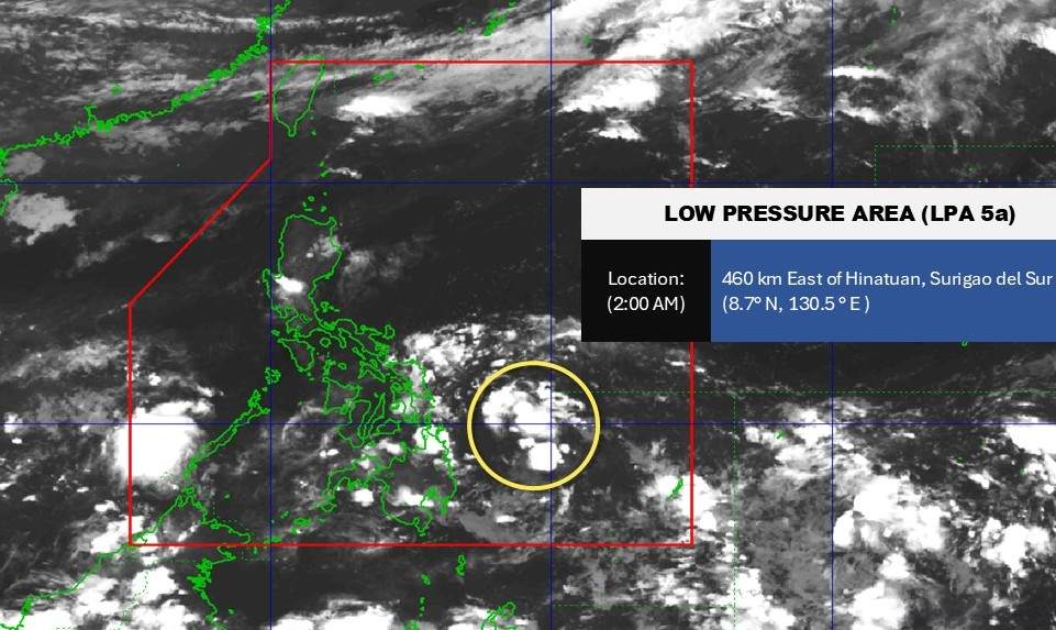 La posicion de la presion arterial baja LPA 5a a las 2 de la mañana del 2 de mayo de 2025 (hora local). Imagen de PAGASA