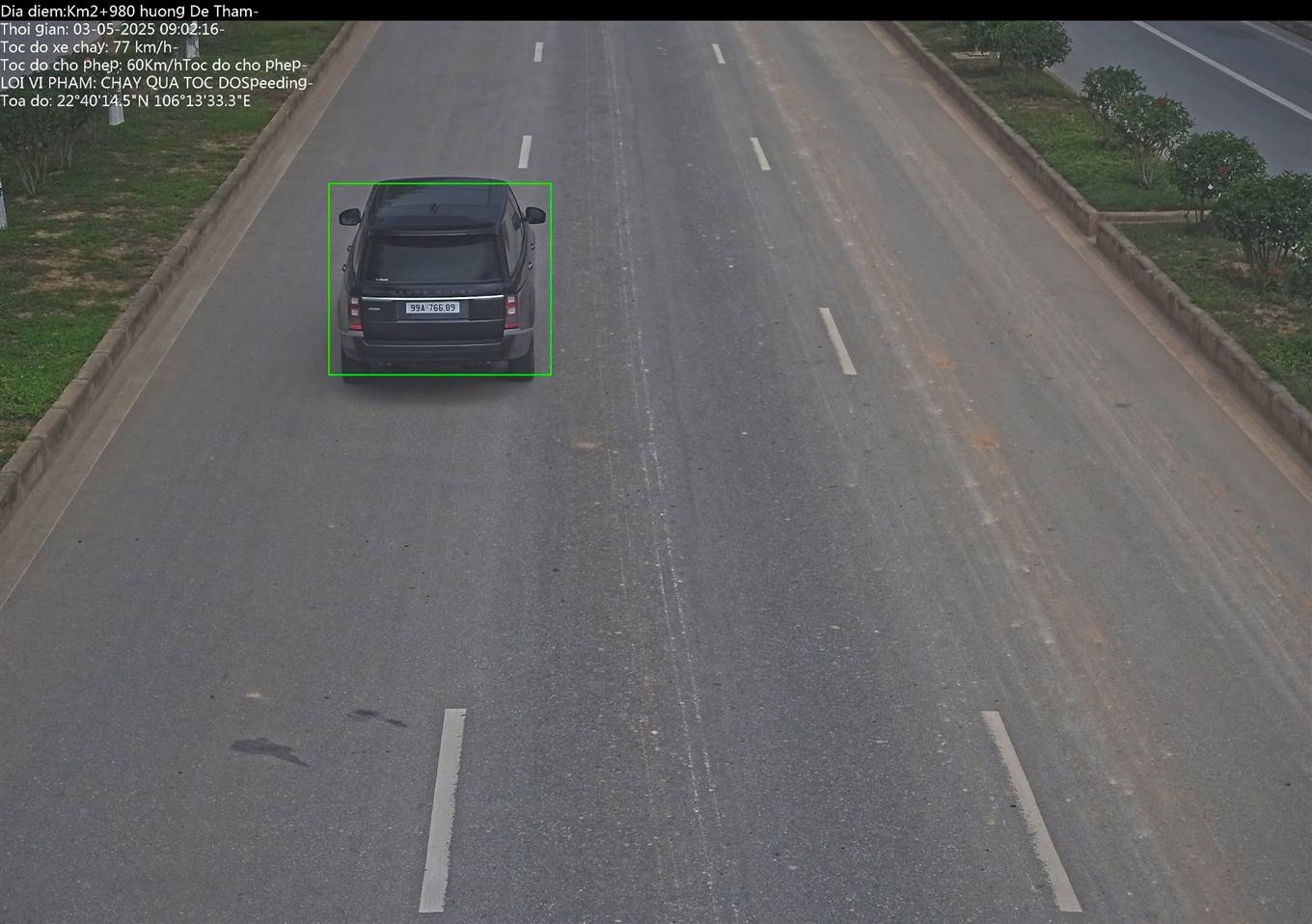 Autobus maritimo numero 99A - 766.89 Violacion de la velocidad reglamentaria en el Km 2+980, en la carretera de Vo Nguyen Giap hacia la ciudad de Cao Bang. Imagen: Policia de alto rango