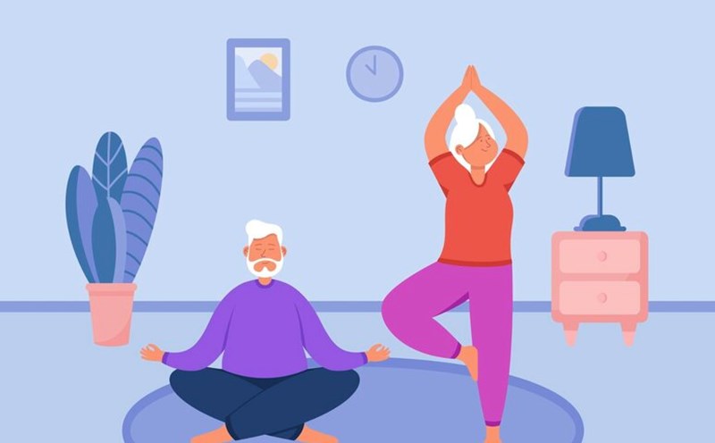 Yoga for the elderly with osteoporosis. Graphics: Thuy Duong
