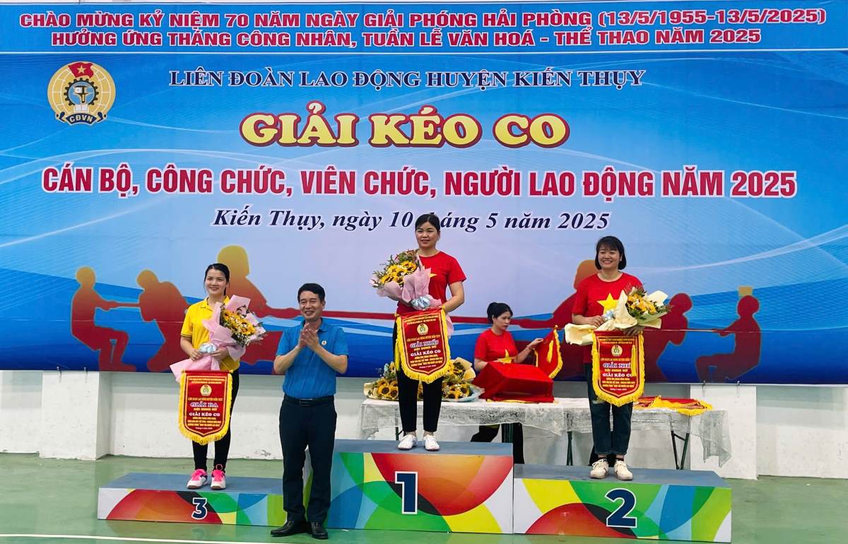 31 teams participated in the labor union contracting tournament for workers in Kien Thuy district, Hai Phong. Photo: Bang Tam